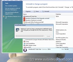 Uninstall screen Uninstall screen