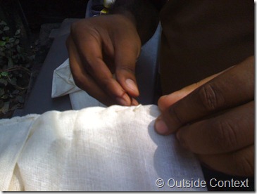 Box being sewn Box being sewn