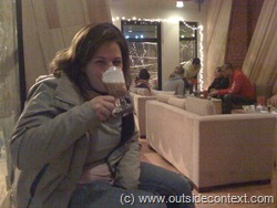 Cesca tucks into an Irish Coffee Cesca tucks into an Irish Coffee
