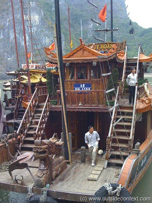 Our boat into Halong Bay Our boat into Halong Bay